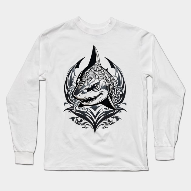 simple tribal shark tattoo design Long Sleeve T-Shirt by design19970